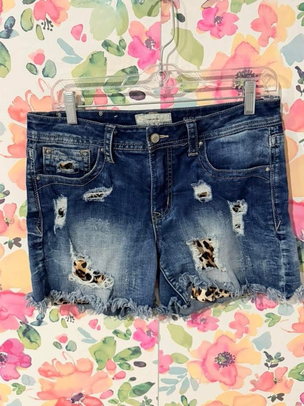 Grace Distressed Jean Shorts with Leopard pockets